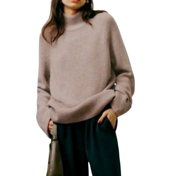 Reformation Garrett Cashmere Cropped Turtleneck Sweater Oatmeal Sz XS - Picture 2 of 12